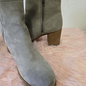 Frye Light Gray Suede Heeled Boots